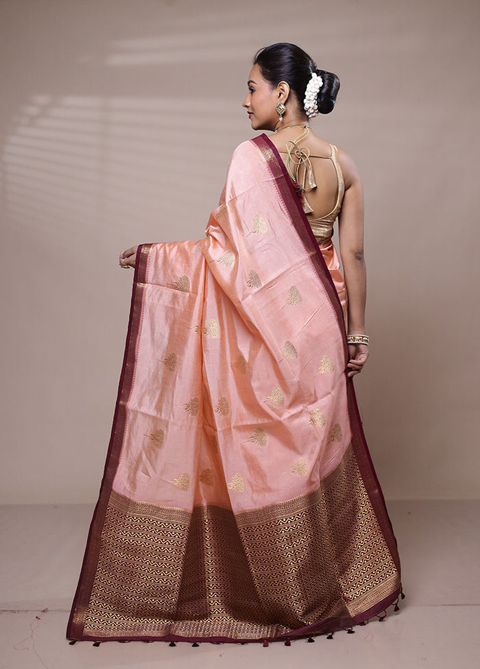 Pink Dupion Silk Saree With Blouse Piece