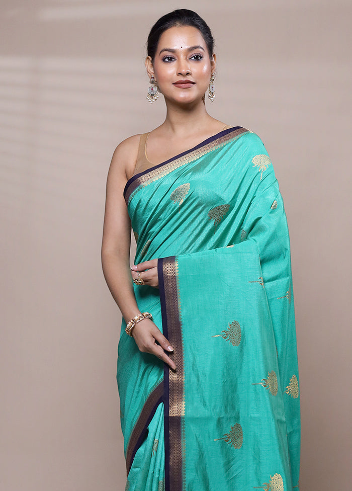 Green Dupion Silk Saree With Blouse Piece