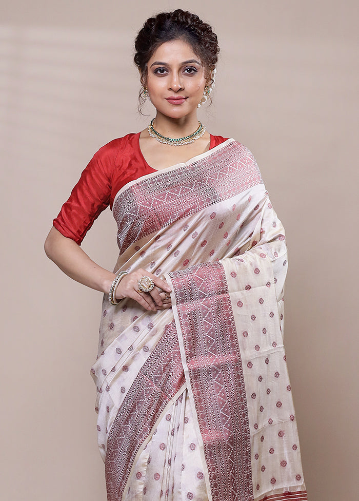 Cream Dupion Silk Saree With Blouse Piece