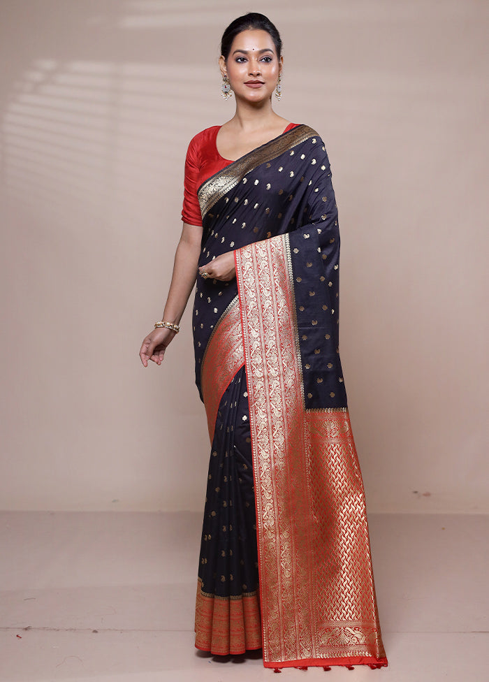 Blue Dupion Silk Saree With Blouse Piece