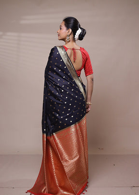 Blue Dupion Silk Saree With Blouse Piece