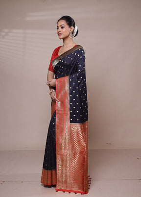 Blue Dupion Silk Saree With Blouse Piece