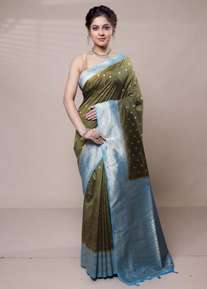 Green Dupion Silk Saree With Blouse Piece