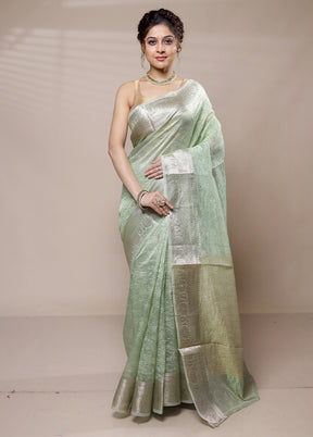 Green Crushed Silk Saree With Blouse Piece