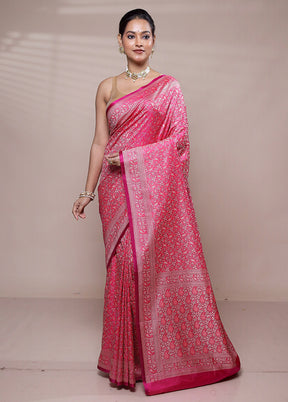 Pink Jamewar Silk Saree With Blouse Piece