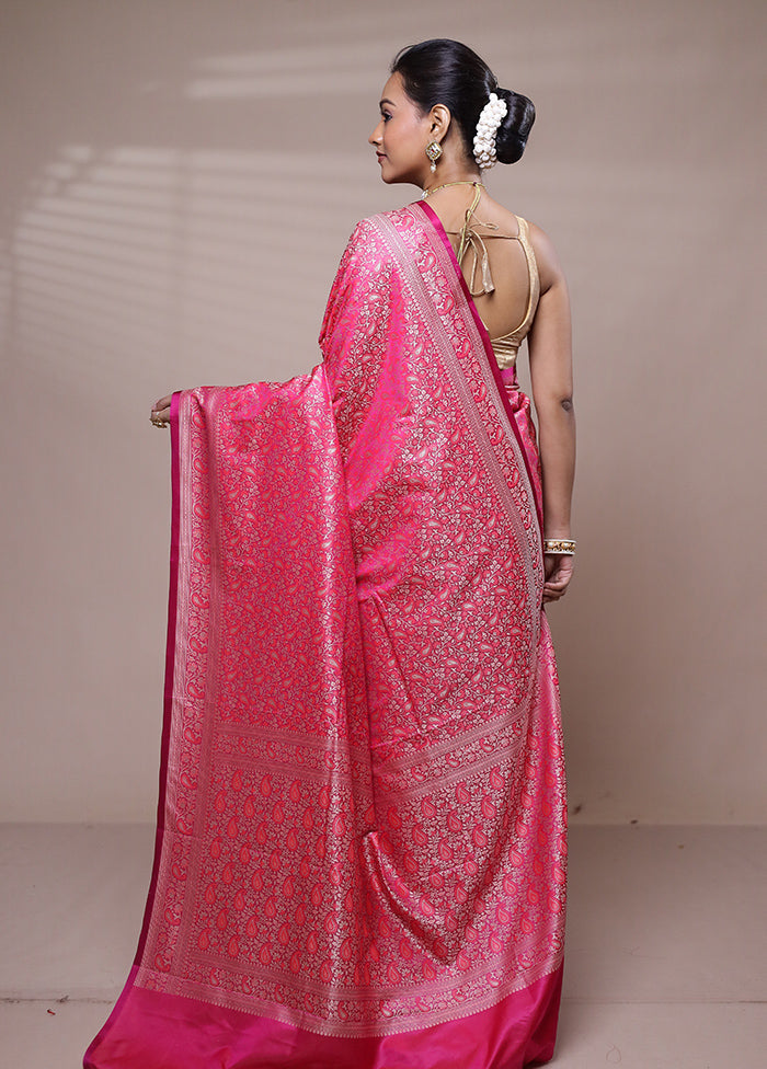 Pink Jamewar Silk Saree With Blouse Piece