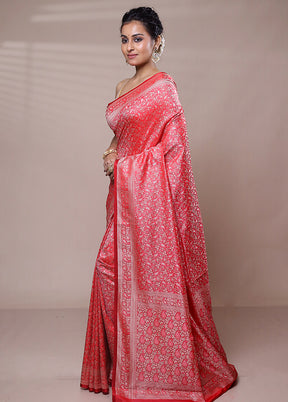 Pink Jamewar Silk Saree With Blouse Piece