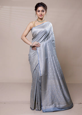 Grey Jamewar Silk Saree With Blouse Piece