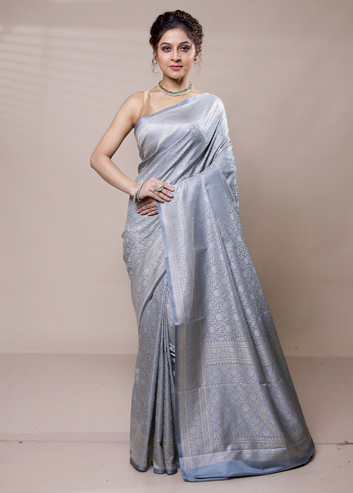 Grey Jamewar Silk Saree With Blouse Piece