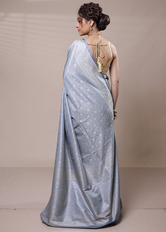 Grey Jamewar Silk Saree With Blouse Piece