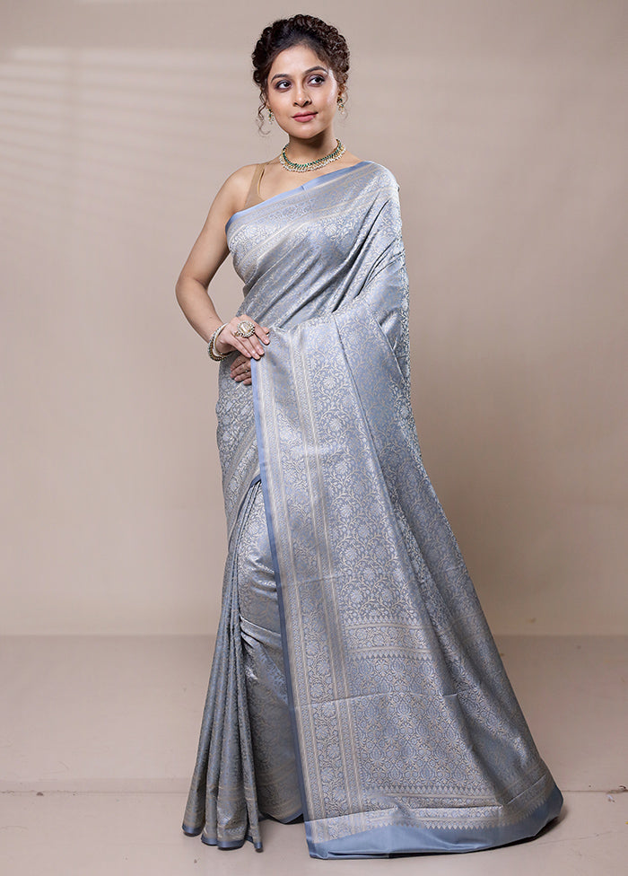 Grey Jamewar Silk Saree With Blouse Piece