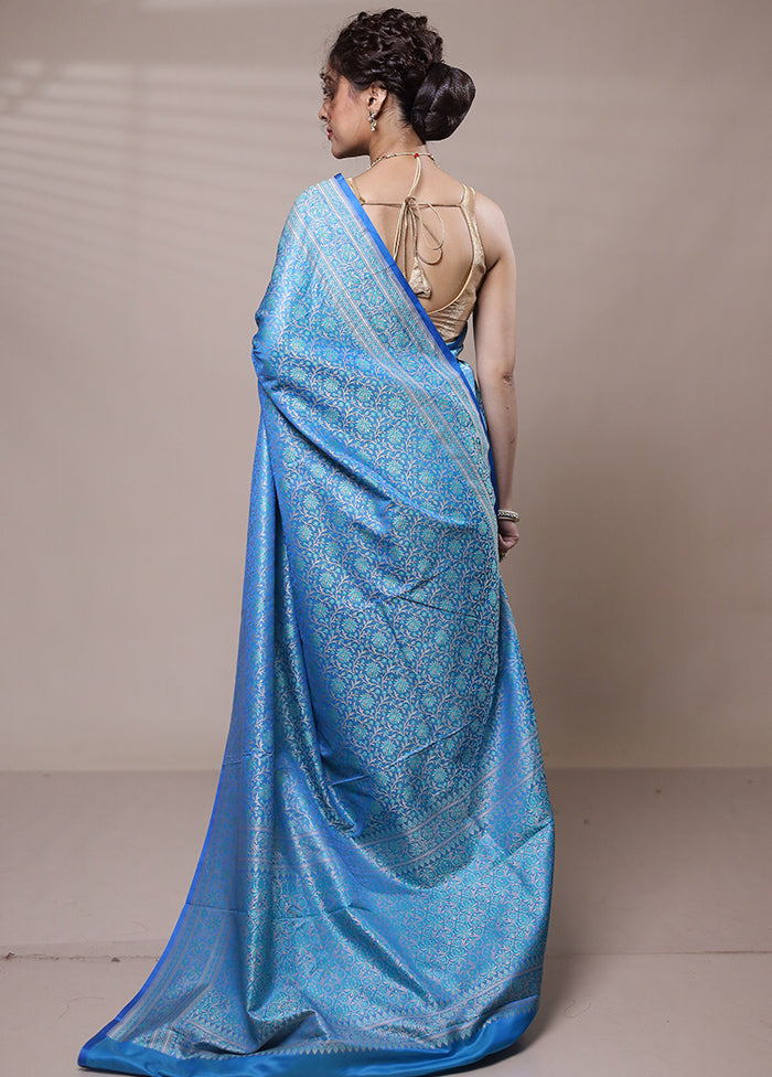 Blue Jamewar Silk Saree With Blouse Piece