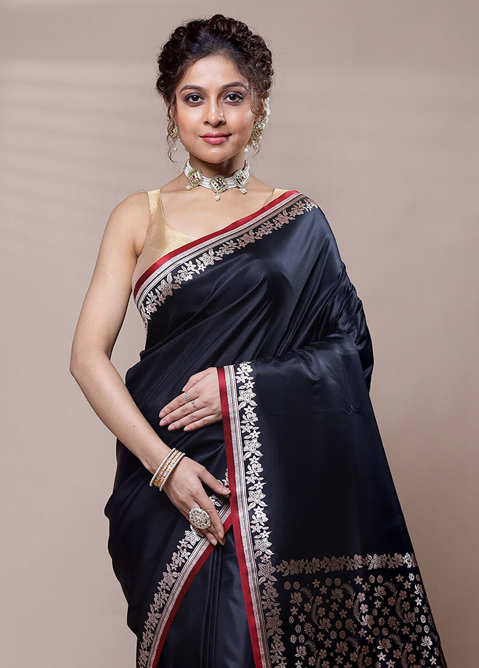 Black Banarasi Silk Saree With Blouse Piece