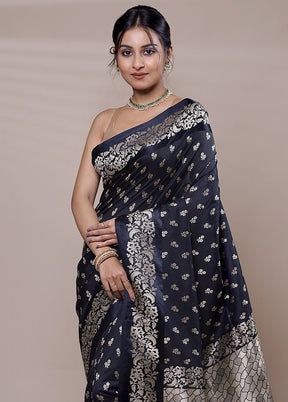 Black Katan Silk Saree With Blouse Piece