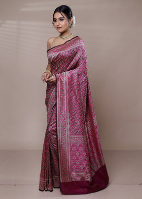 Pink Jamewar Silk Saree With Blouse Piece