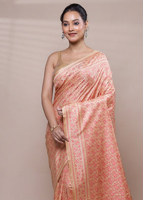 Peach Jamewar Silk Saree With Blouse Piece