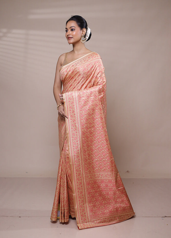 Peach Jamewar Silk Saree With Blouse Piece