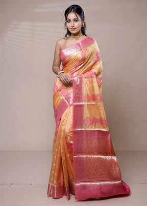 Orange Dupion Silk Saree With Blouse Piece