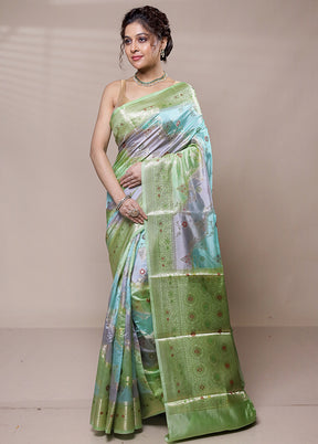 Green Dupion Silk Saree With Blouse Piece