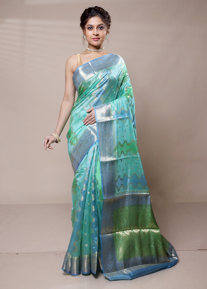 Blue Dupion Silk Saree With Blouse Piece