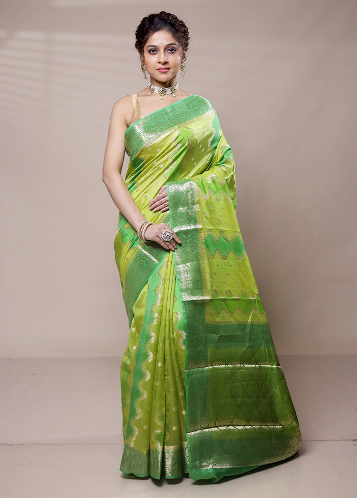 Green Dupion Silk Saree With Blouse Piece