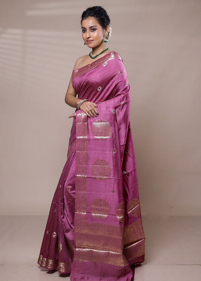 Pink Dupion Silk Saree With Blouse Piece