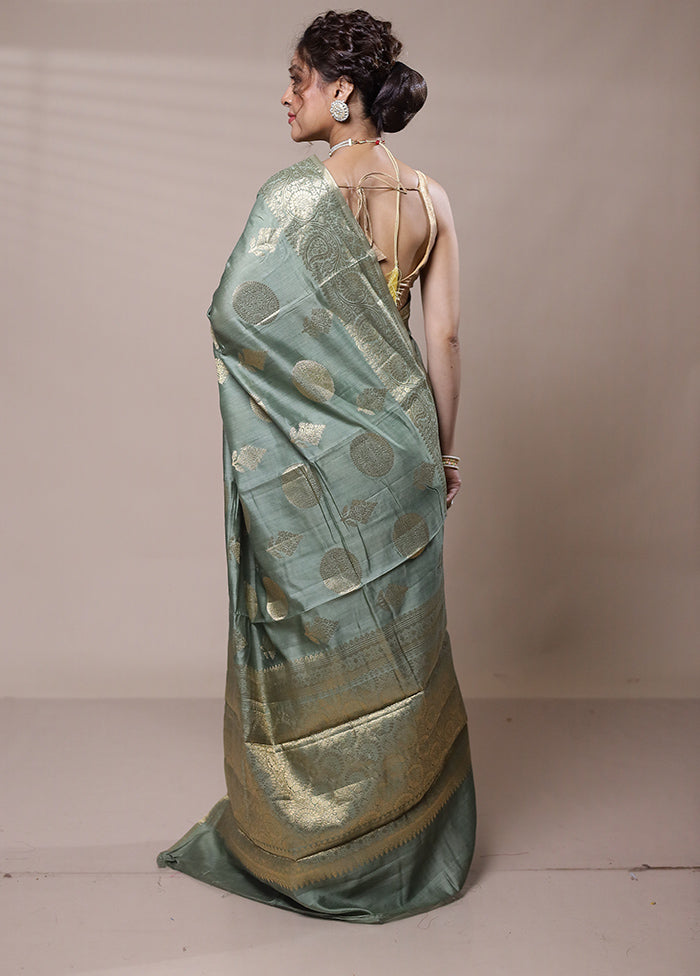 Green Dupion Silk Saree With Blouse Piece