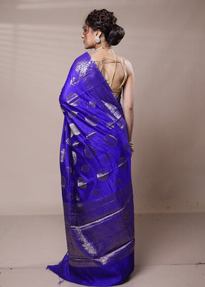 Blue Dupion Silk Saree With Blouse Piece