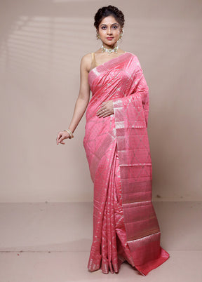 Pink Dupion Silk Saree With Blouse Piece