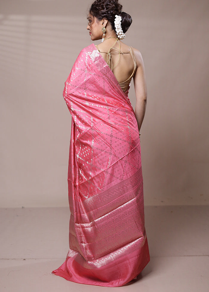 Pink Dupion Silk Saree With Blouse Piece