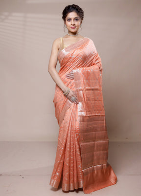 Orange Dupion Silk Saree With Blouse Piece