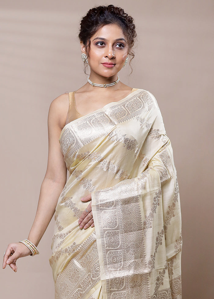 Cream Dupion Silk Saree With Blouse Piece