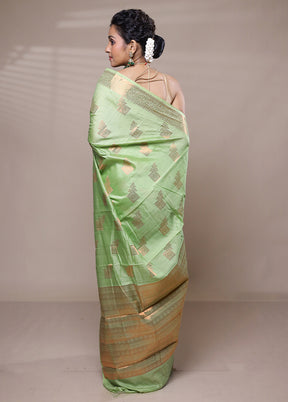 Green Dupion Silk Saree With Blouse Piece