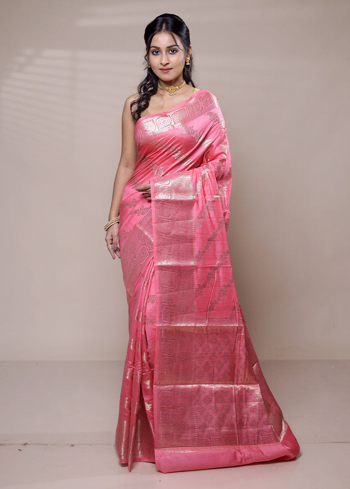 Pink Dupion Silk Saree With Blouse Piece