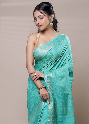 Blue Jamewar Silk Saree With Blouse Piece