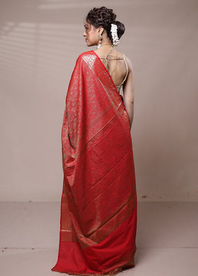 Orange Jamewar Silk Saree With Blouse Piece