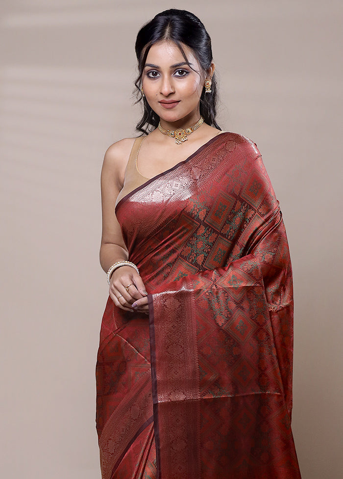 Maroon Jamewar Silk Saree With Blouse Piece