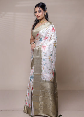 White Dupion Silk Saree With Blouse Piece