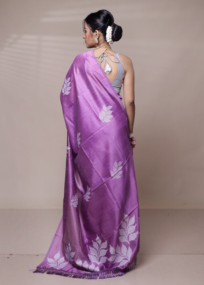 Purple Matka Silk Saree With Blouse Piece