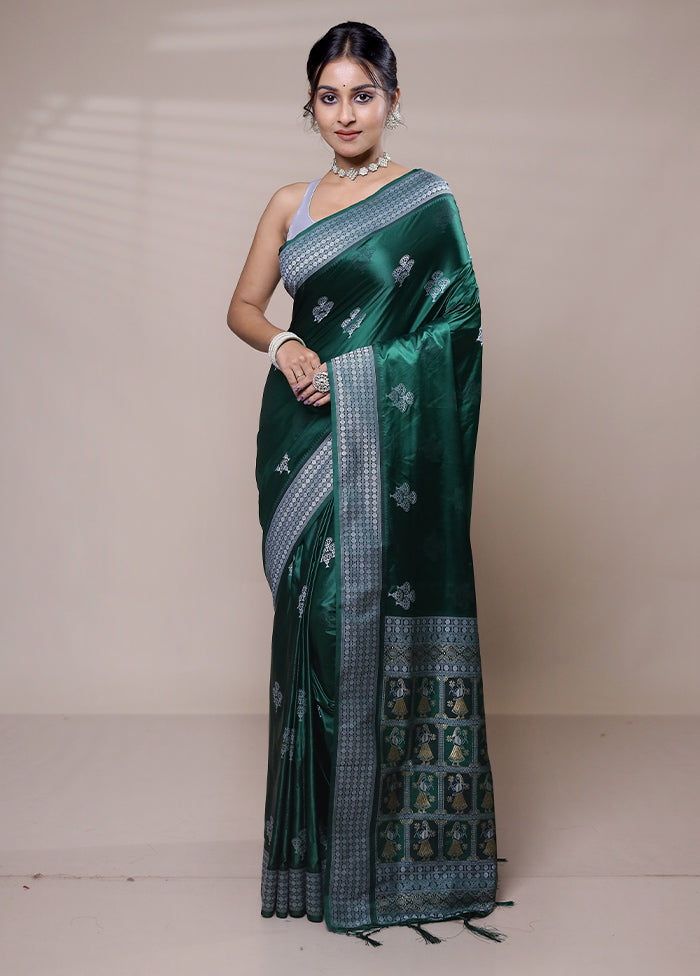 Green Dupion Silk Saree With Blouse Piece