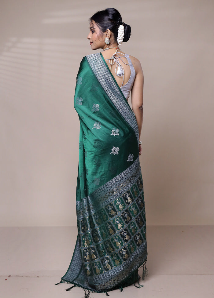 Green Dupion Silk Saree With Blouse Piece