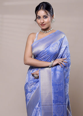 Blue Dupion Silk Saree With Blouse Piece