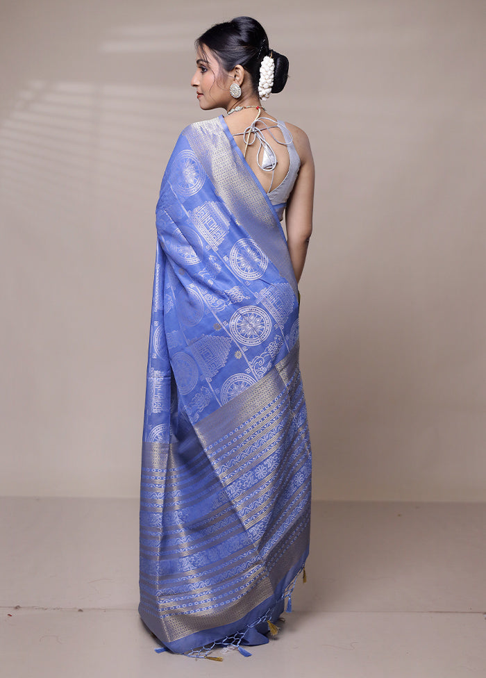 Blue Dupion Silk Saree With Blouse Piece