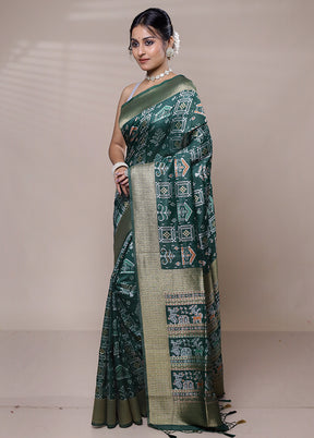 Green Dupion Silk Saree With Blouse Piece