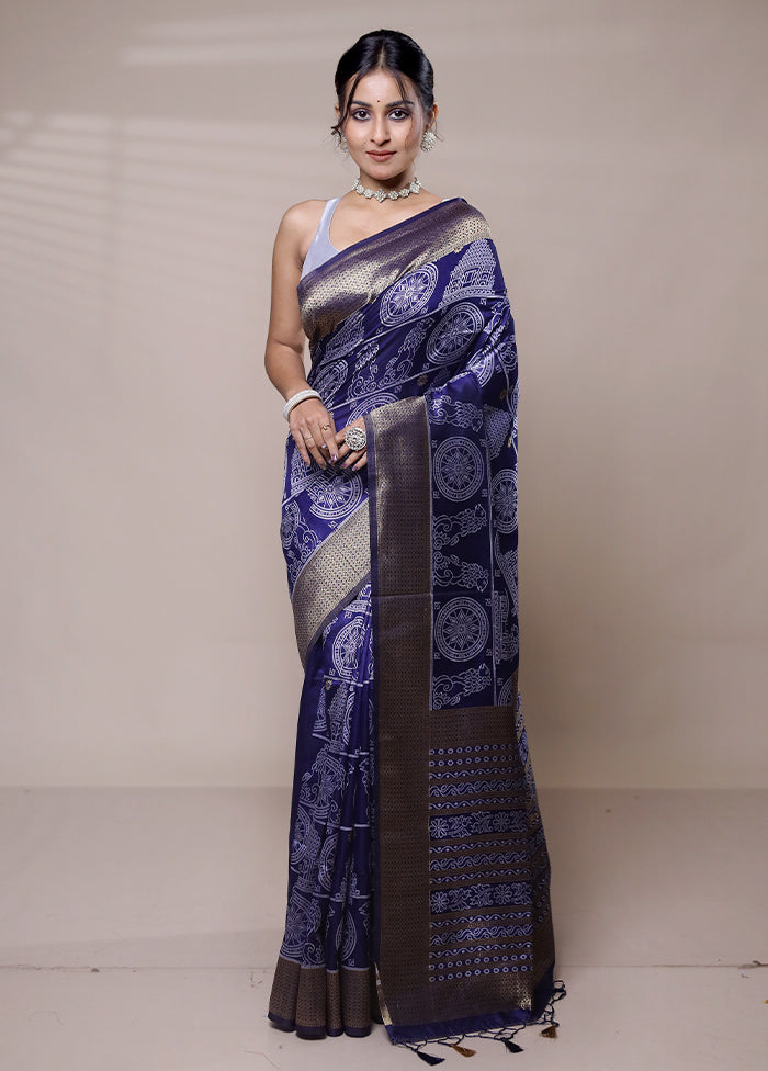 Blue Dupion Silk Saree With Blouse Piece