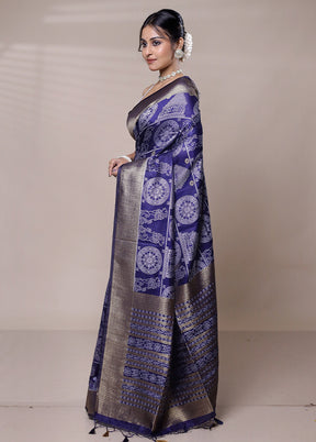 Blue Dupion Silk Saree With Blouse Piece