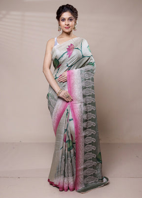 Grey Tussar Silk Saree With Blouse Piece