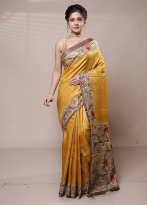 Yellow Tussar Silk Saree With Blouse Piece