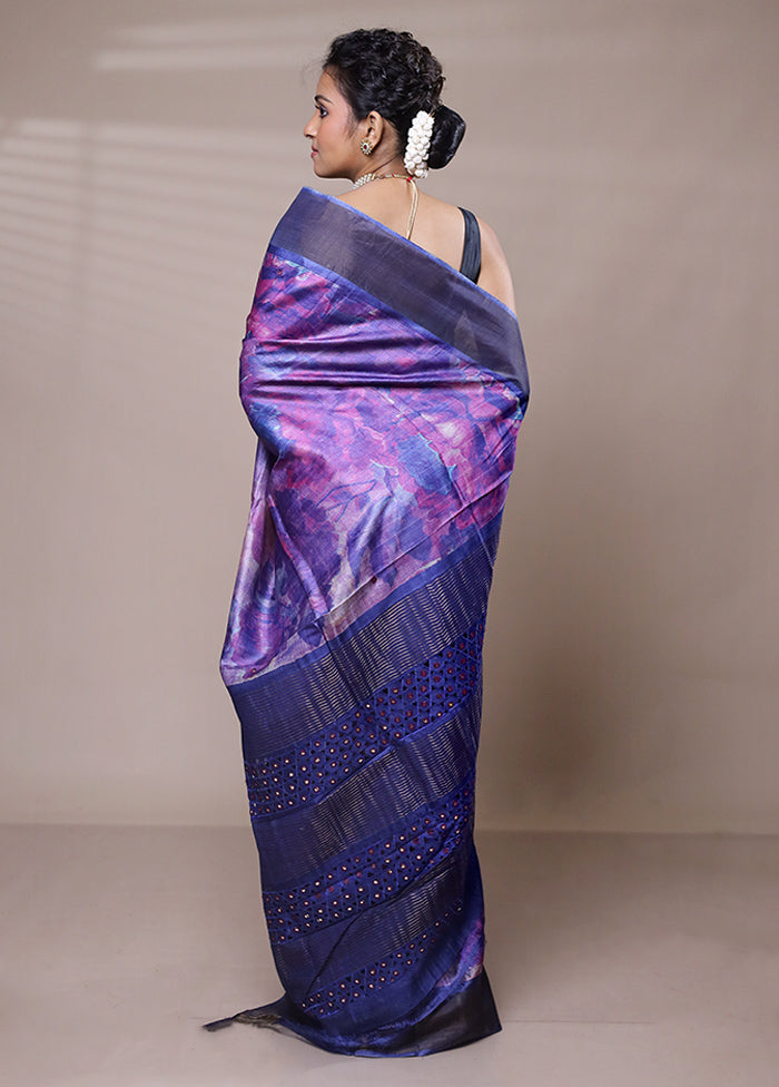 Purple Tussar Silk Saree With Blouse Piece