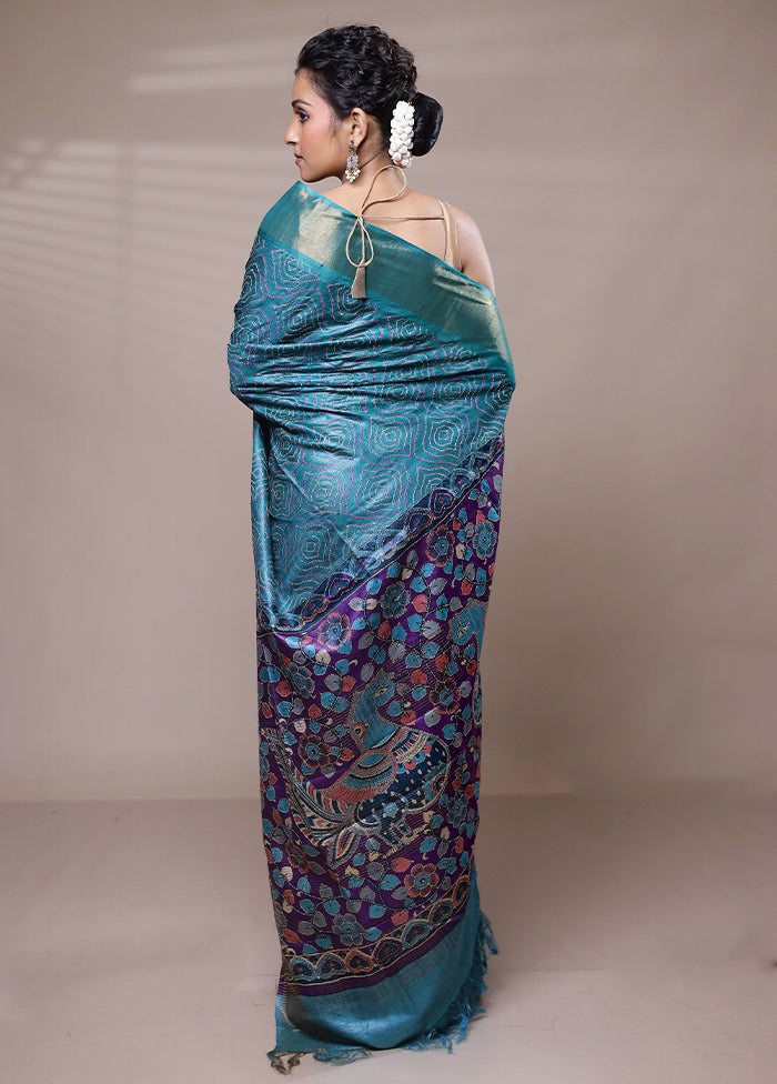 Blue Tussar Silk Saree With Blouse Piece